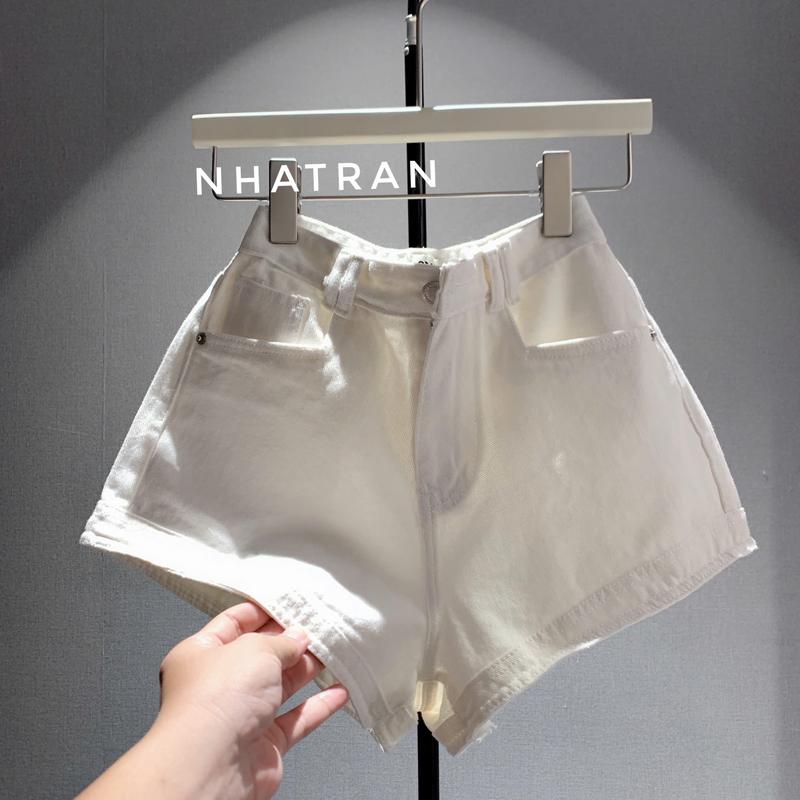 KO DÃN PHOM A - Quần short jean nữ màu trơn trắng đen nu cạp cao lai viền SOT-MI&MIU