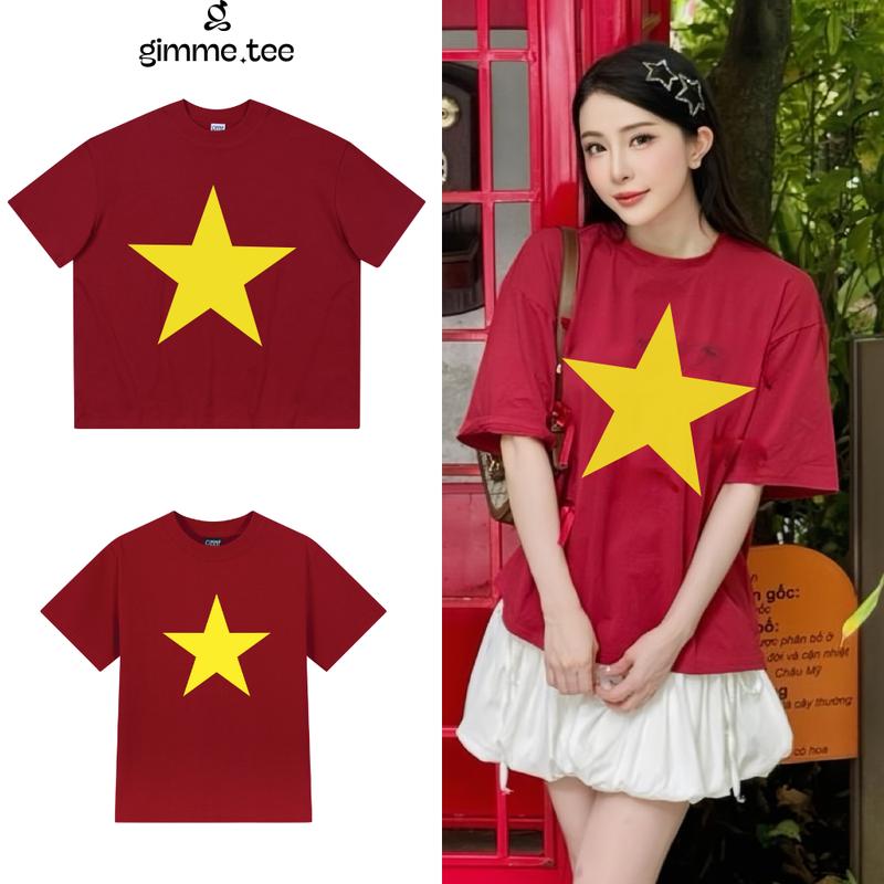 Áo Thun Gimme Unisex Đỏ Đô - CỜ ĐỎ SAO VÀNG - Vải Xịn Premium Cotton 250gsm - 2 Chiều Cổ Tròn - Nam Nữ