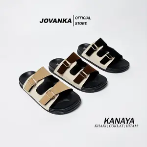 Jovanka Kanaya - Sandal Wanita Platform Casual | Sendal Selop Wanita Model Kekinian Cantik Elegan - Gesper Gold Perekat Aktif - Suede - Sandal Cewek Karet  Shoes Perempuan