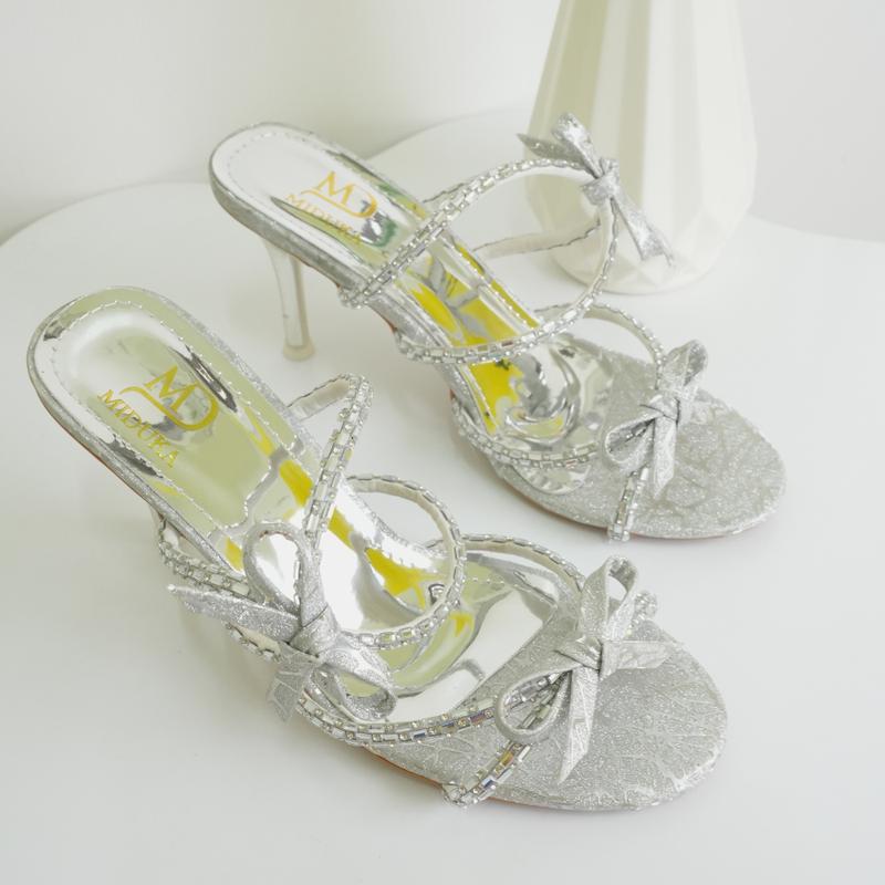 Sandal cao gót đế nhọn 7p MIDUKA giày cao gót mũi tròn chất liệu bóng thắt nơ sang chảnh phù hợp hè 2025 chuẩn size Việt Nam