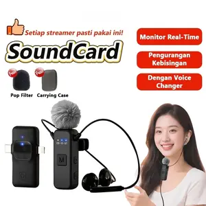 K3 Wireless Soundcard Earphone 2in1 Bluetooth Mikrofon Klip Built in Battery Live/Karaoke/Record/SoundCard