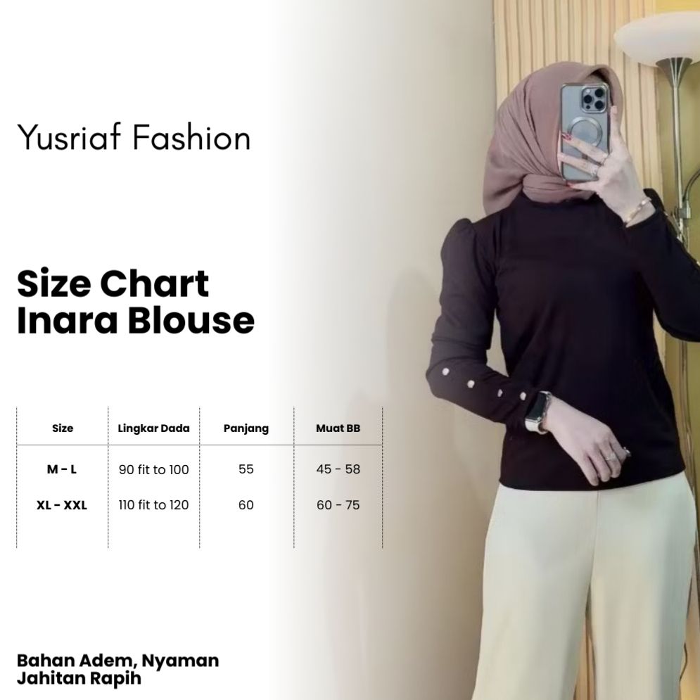 Inara Blouse Knit Premium Baju Atasan Wanita Bahan Snowrib Adem Nyaman Lengan Kancing Puffy Model Terbaru ribbed