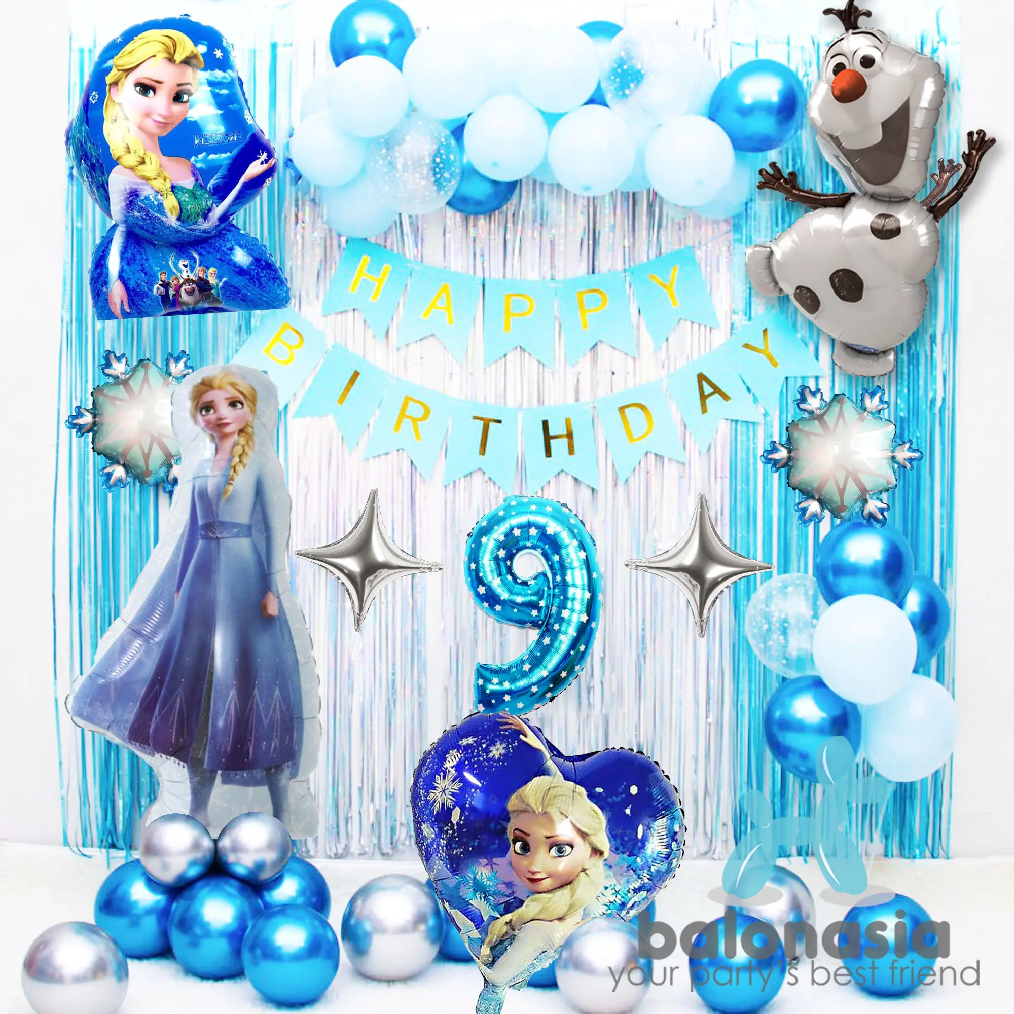 Balonasia Dekorasi Ulang Tahun Set Frozen Biru Latex