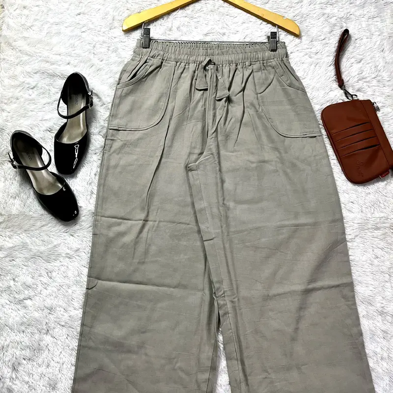 Celana kulot katun  Twill polos super jumbo XXL BB 60-85 full karet  Melar Celana  Wanita Kantong Samping Panjang Lembut Variasi 3