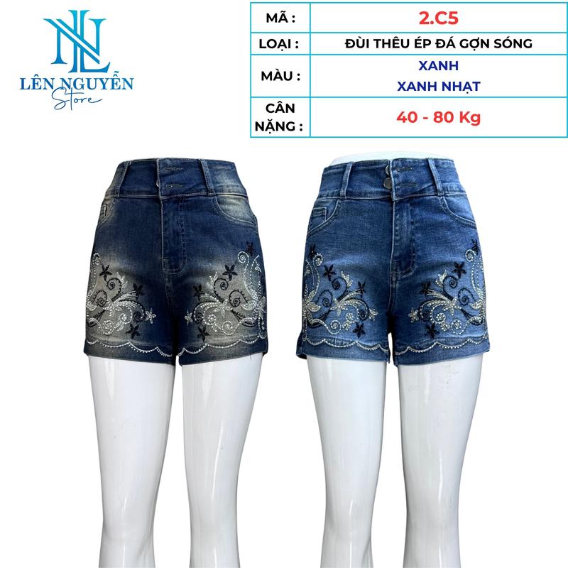2.C5 Lên Nguyễn Store Quần Jean Bò Nữ Đùi Shot Lưng Cao 2 Nút Dài 30-35cm Size 40kg-80kg Thiết Kế Thêu Lai Màu Xám Xanh Ống Ôm Co Giãn Mền Mịn Bigsize Hotgirl Trẻ Trung Tự Tin Dễ Phối Đồ Skinny. Women