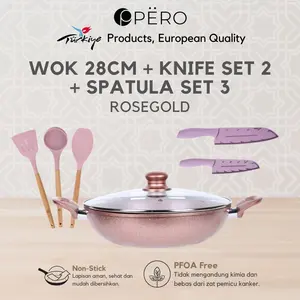[Exclusive Mak San PO 30 HARI] Pero Bundling Mercin Wok 28 Cm 2 Handle + LID / Knife Set Of 2 + Spatula Silicon Set Of 3