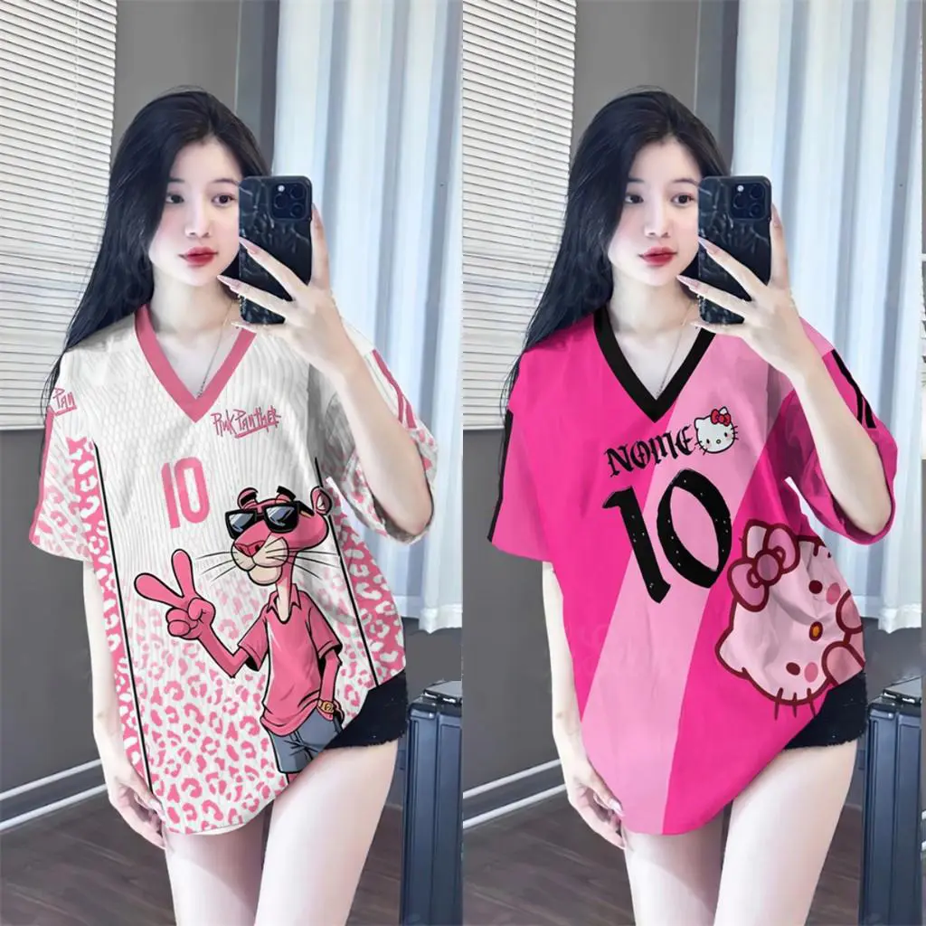 Cartoon Pattern Shirt Sweet Girl Shirt Outdoor Sports Jersey Loose Outdoor Casual Korean Style Short-sleeved Top T-shirt Fashion Street Popular Shirt Daily Wear T-shirt