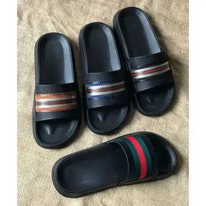 Sandal Slip On Pria Pylon Ringan Anti Selip Nyaman Harian Motif Garis Kekinian Bahan Premium Model Trendy Unisex Ukuran 39-43 Hitam Coklat Garis