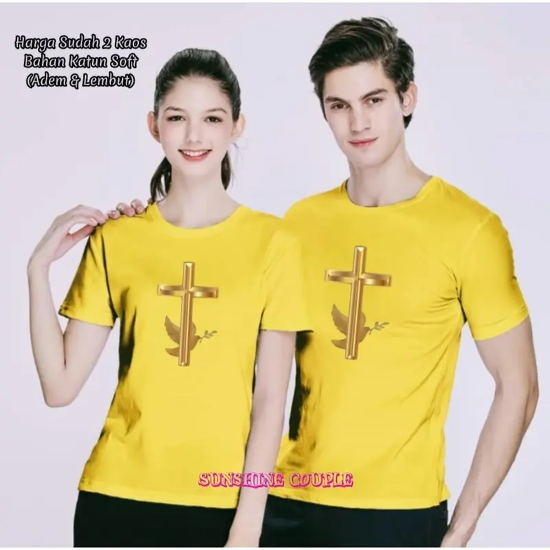 (HARGA 2 BAJU) KAOS COUPLE GOLD SALIB LENGAN PENDEK UK.M-XXL EDISI PASKAH / NATAL / KAOS COUPLE / KAOS KEMBARAN / KAOS PASANGAN / KAOS LENGAN PENDEK / BAJU COUPLEAN / KATUN SOFT / T-SHIRT 3