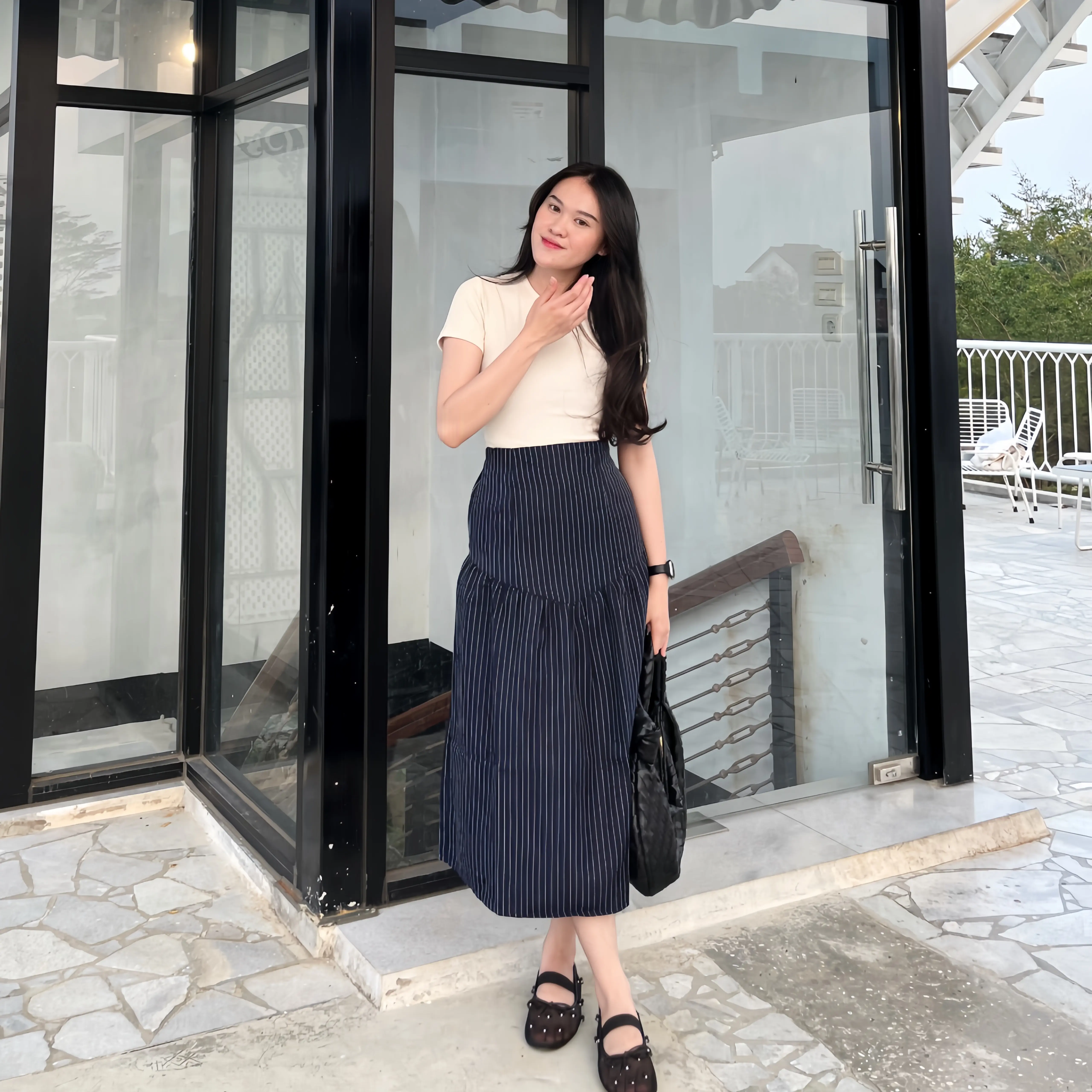 Frey Skirt Rok Stripe Semiwoll Midi Maxi Rok A Line byvitafa