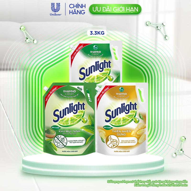 Nước rửa chén Sunlight Thiên Nhiên Sạch Lành Tính Túi 3.3kg