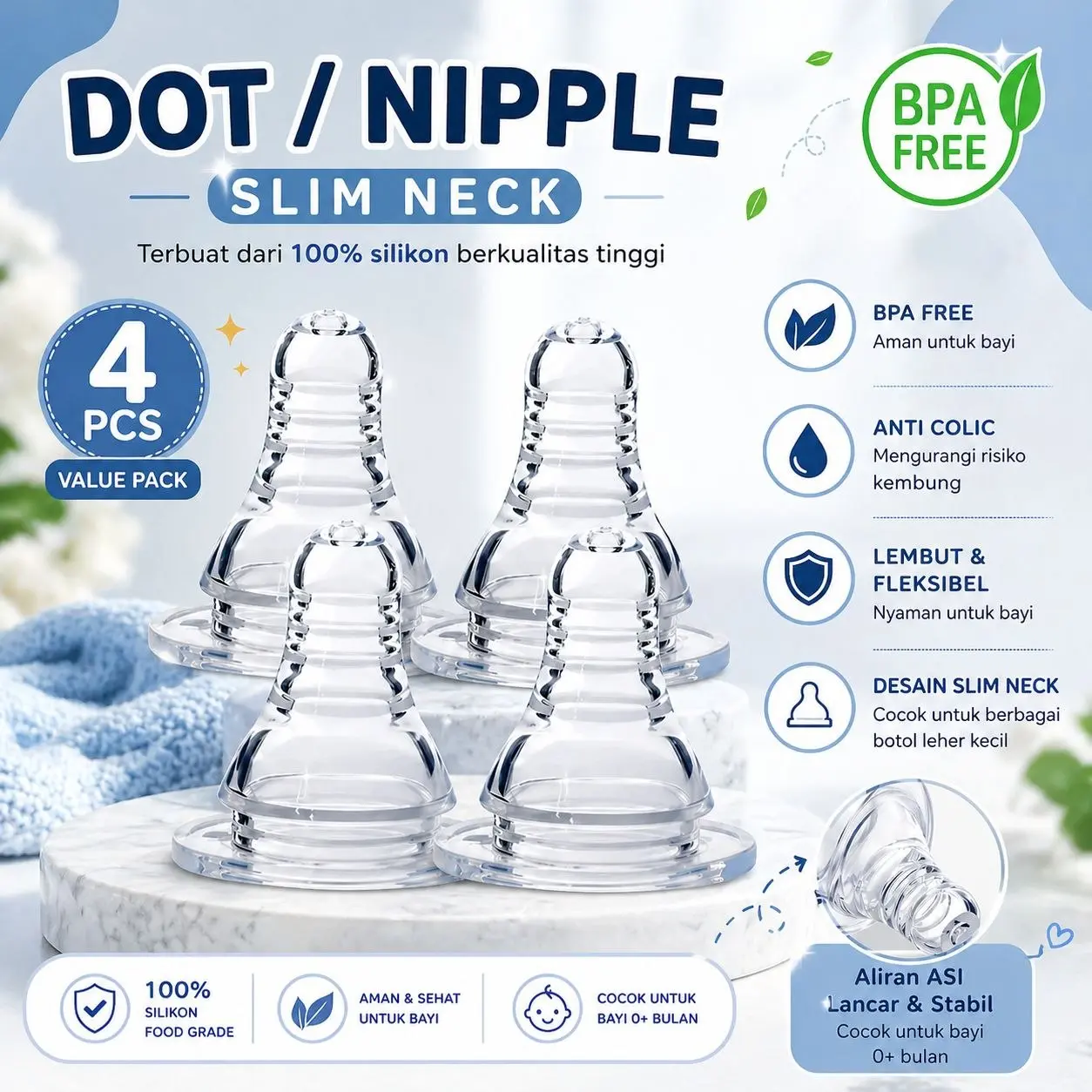 4pc dot nipple untuk pigeon slim neck paristaltik