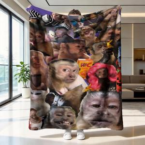 Manta con cara de mono divertida, manta de franela suave para decoración del hogar y camping, regalo único para amantes de los animales, diseño cálido y duradero
