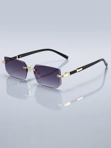 Gafas decorativas sin montura rectangulares con degradado a la moda, diseño metálico retro, varillas metálicas para mayor durabilidad, gafas de moda para hombres y mujeres, opciones multicolor, estilo casual, adecuadas para vacaciones y uso diario