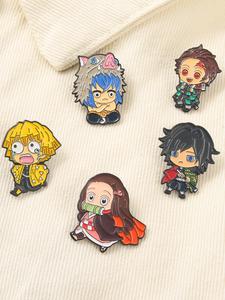 Set de 5 Piezas de Pins de Esmalte de Aleación de Anime Japonés Demon Slayer: Kimetsu No Yaiba Kamado Tanjirou, Broche Versátil para Ropa, Mochila y Accesorios de Joyería de Pins de Solapa, Regalo para Amigos