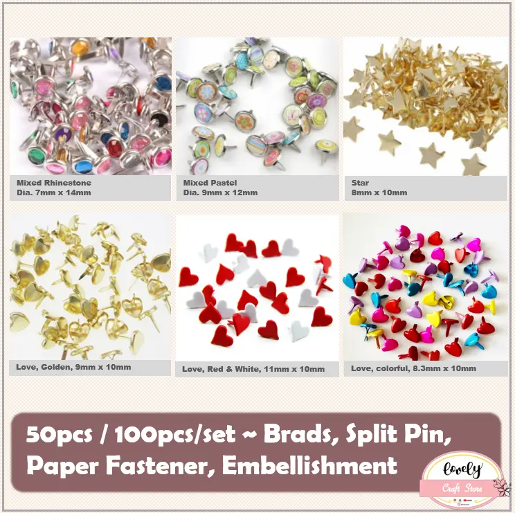 LovelyCraftStore | 50pcs/100pcs/set Brads Paper Fastener Split Pins Pin Kertas Scrapbook embellishments 0