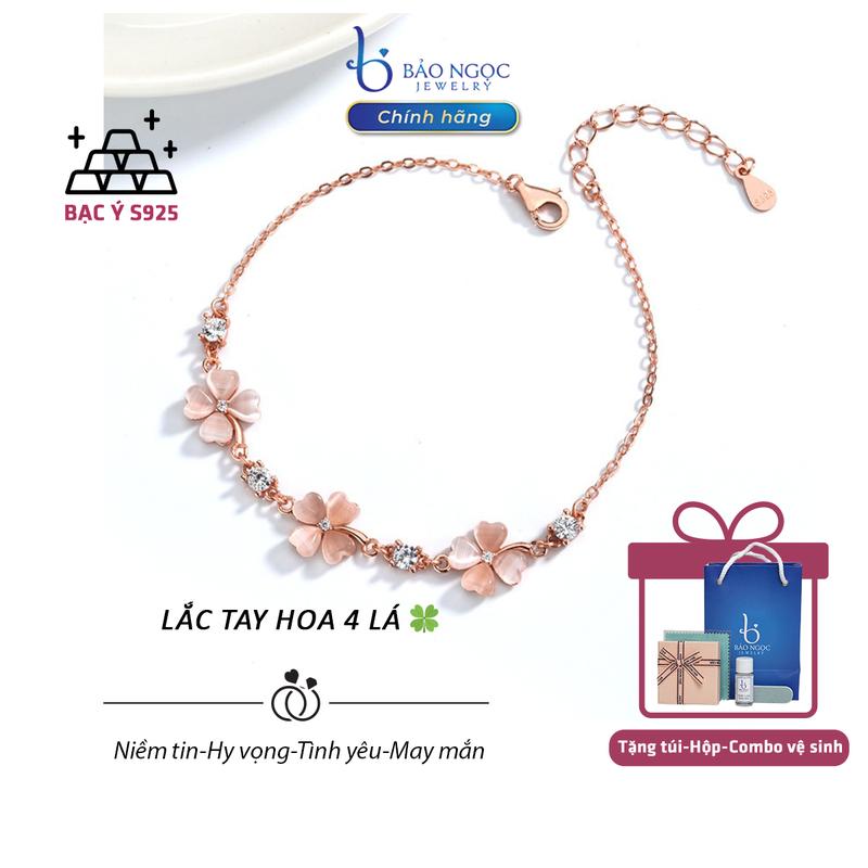 Lắc tay bạc 925 chính hãng - Lắc tay hoa 4 lá Gắn Kết May Mắn Thiết Kế Dây Rút Điều Chỉnh Dễ Dàng - Vòng Tay Nữ Xinh Phụ Kiện Phái Đẹp Lấp Lánh - LT3076 Bảo Ngọc Jewelry