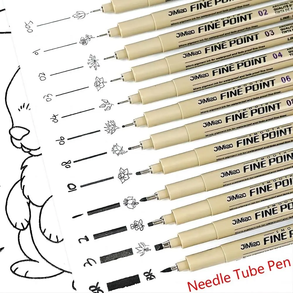 1Pcs New Micron Ink Marker Pen Hook Line Art Supplies Drawing Pen Sketch Stationery Set 12 Tips Sketching Needle Pen for Manga Draw Sketching
