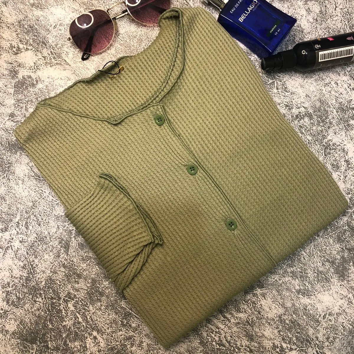 Cardigan rajut wafle lengan panjang