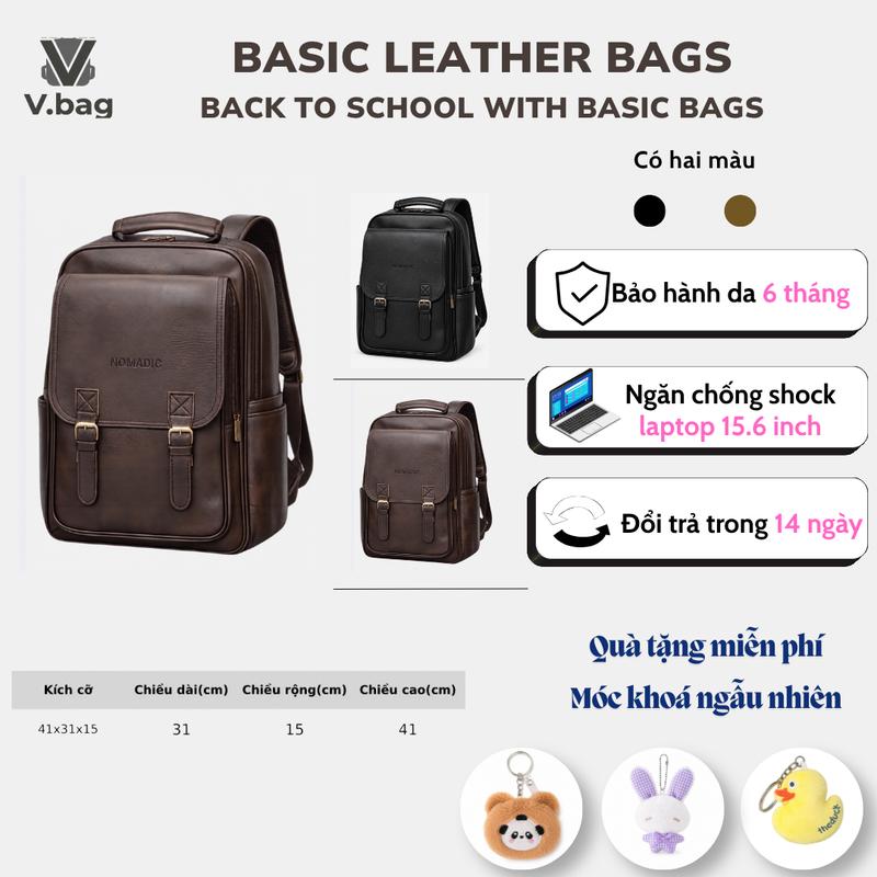 Balo da Pu cao cấp Vbag phong cách đơn giản thời trang phù hợp cho mọi lứa tuổi (D04)