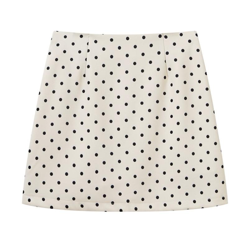 Chân váy ngắn kaki dáng ôm ngắn chấm bi kem/đen L1_ORIMI