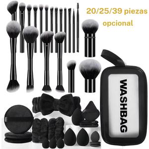 Set de 39 piezas de brochas de maquillaje con accesorios, incluye brochas de maquillaje, esponjas de belleza, borlas de polvo, diademas, bolsa de viaje para artículos de aseo, herramientas de belleza para mujeres