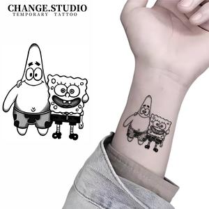 รอยสักชั่วคราวพี่น้อง SpongeBob ติดทนนาน 15 วัน กันน้ำ ไม่กลัวแรงเสียดทาน สติ๊กเกอร์รอยสัก