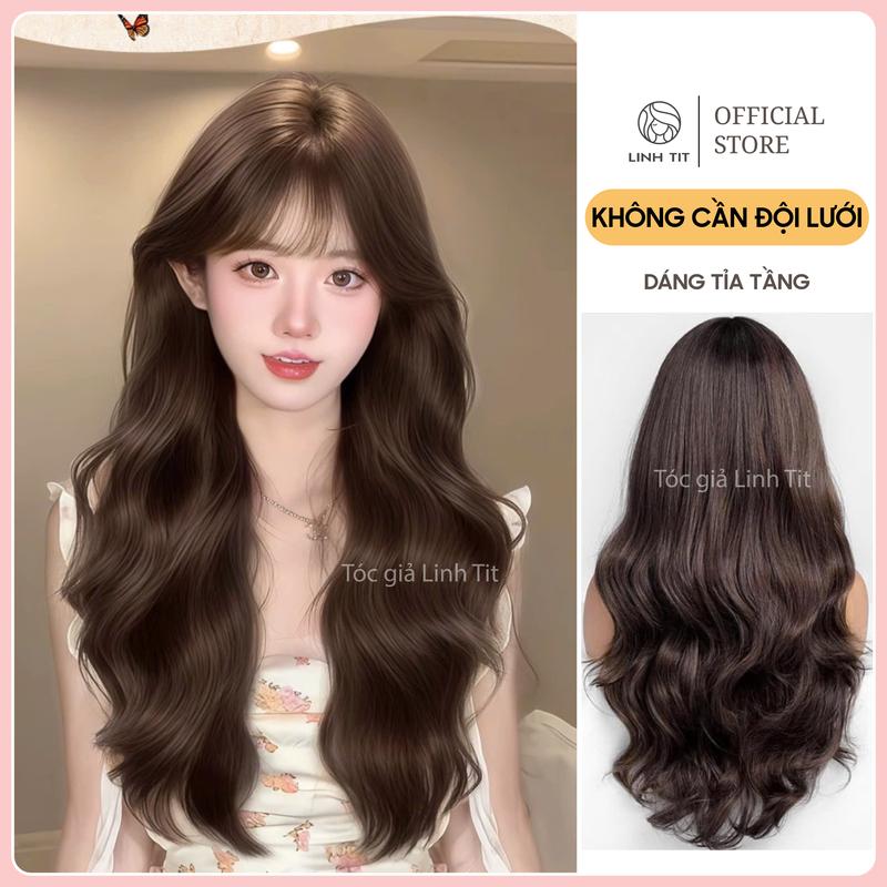 " KHÔNG CẦN ĐỘI LƯỚI " - Dáng xoăn Tỉa Tầng - Half wig lưới HD mô phỏng da đầu chất liệu sợi PROTEIN sợi tơ siêu thực 60cm Tóc Giả Linh Tít