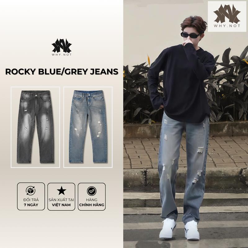 [WHY.NOT] QUẦN ROCKY BLUE JEAN DENIM XANH XÁM NAM NỮ DÁNG SUÔNG Menswear Pants