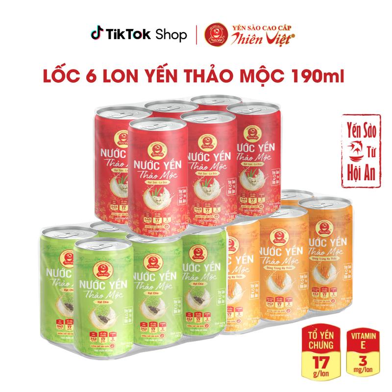 Lốc 6 Lon Nước Yến Thảo Mộc Thiên Việt đủ vị (6 Lon x 190ML)