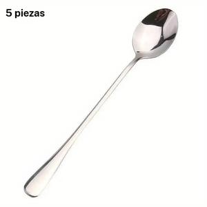 Cucharas largas de acero inoxidable para té helado (5 piezas), cuchara para revolver café, aptas para lavavajillas, accesorios de cocina, juego de cubiertos