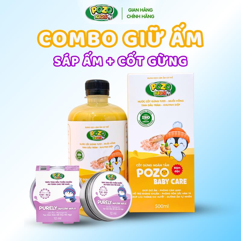  Combo Giữ Ấm Mùa Đông Cho Bé: Cốt Gừng Tắm Bé Pozo Đậm Đặc X3 + Sáp Ấm Pozokids - Hỗ Trợ Giữ Ấm Phòng Cảm Lạnh Cảm Cúm Cho Bé 