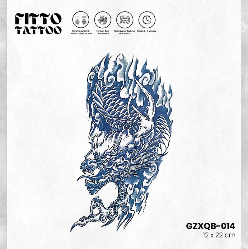 FITTO TATTO Tato Temporar Premium Semi Permanen FZS-66 Naga Ular Cobra 7x12 cm Tahan Air & Sabun Herbal Chromogenic Ink 5