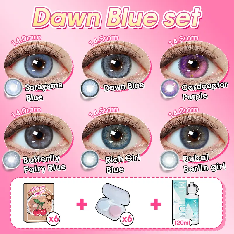 [ Beli 6 GRATIS 13 ] Mysticeyes Softlens Mata 14.0mm-14.5mm (NORMAL) Paket kombinasi :6 Pasang Softlens +Air Pencuci Softlens 120ML+ 6Casing Gratis 3