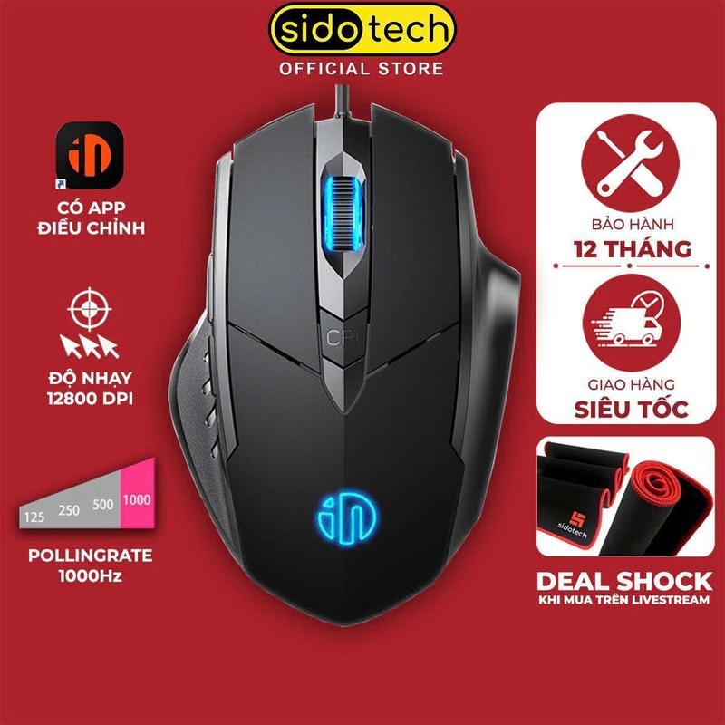 Chuột máy tính gaming chơi game SIDOTECH INPHIC W1 có dây hỗ trợ macro mọi game có app điều chỉnh chức năng độ nhạy 8800 DPI Led RGB chơi pubg ghìm tâm auto tap pubg combo full kĩ năng liên minh
