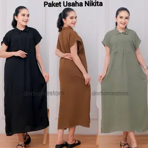 Paket Usaha isi 3pcs Nikita Long Classic Daster Busui Sematakaki Crinkle