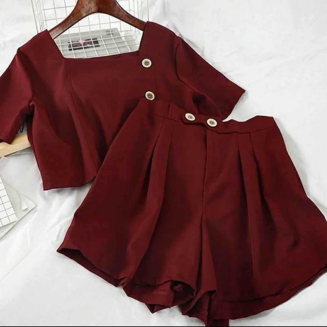 390  Set Claudia Setelan Baju dan Celana Kancing Aktif Celana Ada Karet PREMIUM QUALITY
