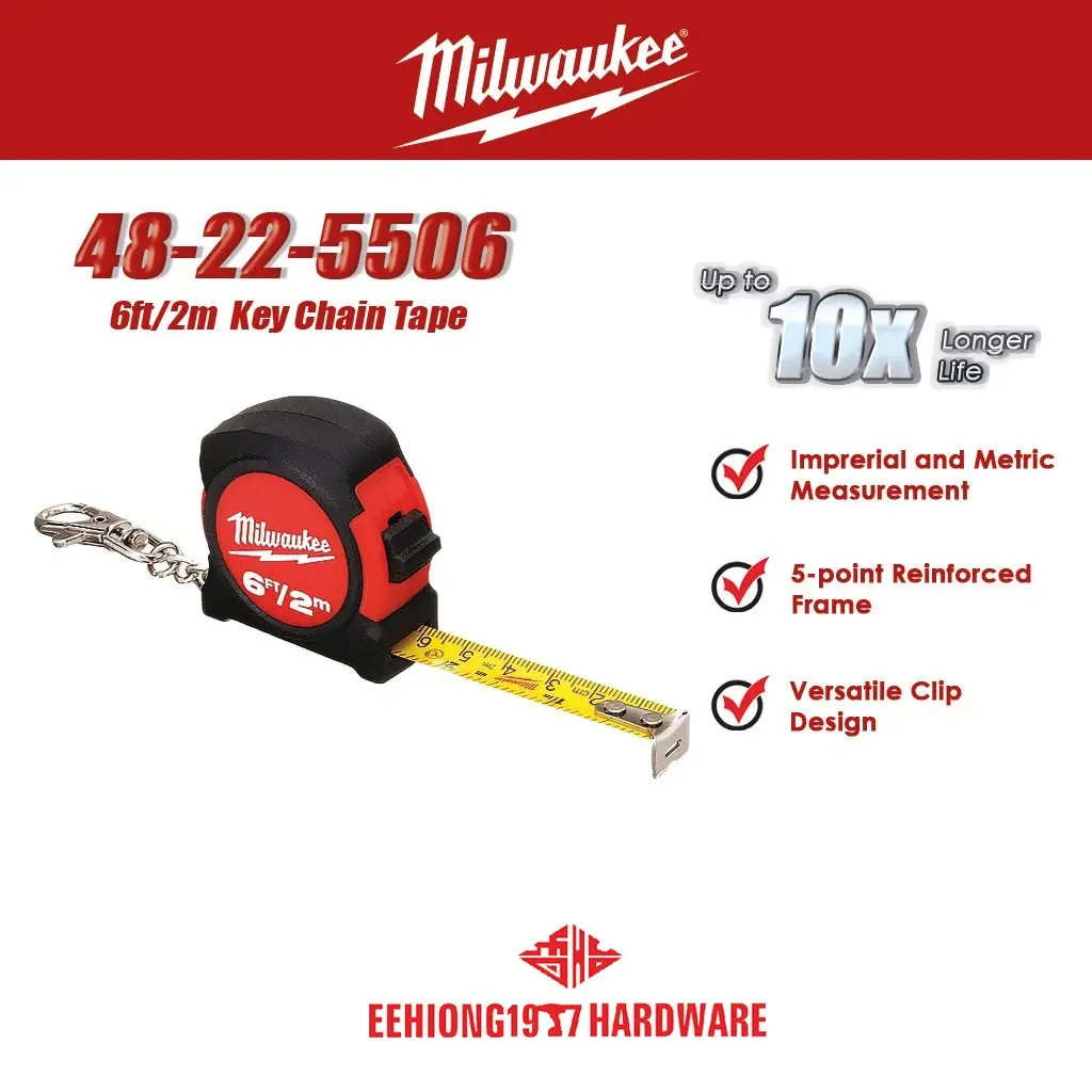 MILWAUKEE 48-22-5506 2m / 6ft Key Chain Tape Measure Measuring