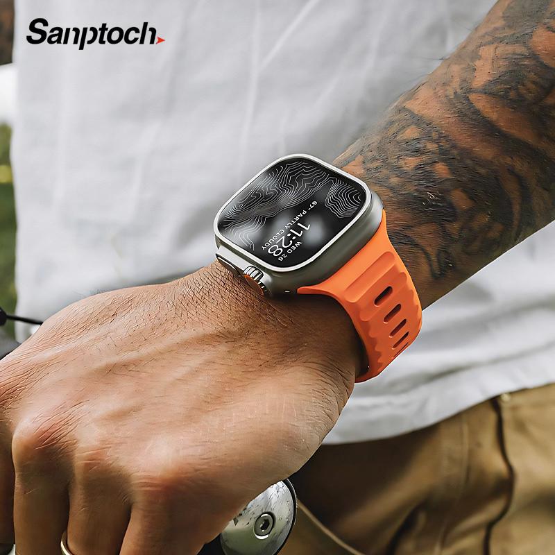 Dây đeo thể thao silicon mềm, Sanptoch, Tương thích với dây đeo đồng Đồng Hồ Apple,Có sẵn trong 49mm, 45mm, 44mm, 42mm, 41mm, 40mm và 38mm,Dây đeo cao su chắc chắn, Thích hợp cho Dòng iWatch Ultra / Ultra2, 9, 8, 7, 6, 5, 4, SE, Vòng đeo tay vòng lặp