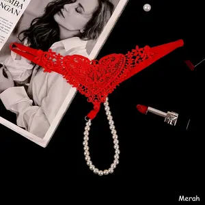 G String Wanita Sexy Hot Thong/Tali Mutiara Bordir Celana Celana C197