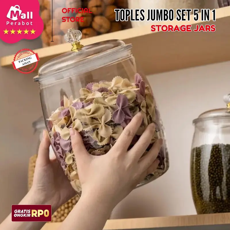 Mall Perabot | Toples Akrilik Jumbo Kedap Udara | Toples Gentong Set 5 in 1 | Stoples Jars Penyimpanan Makanan / Snack / Kue 7