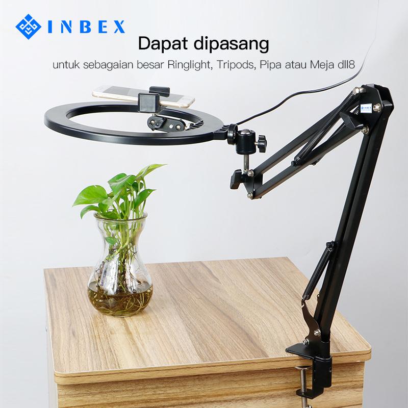 【FREE HOLDER】INBEX Overhead Kamera Tripod+6.8 inch HP Holder/Video Boom Arm Cantilever Stand Holder Tripod Hitam Lampu Panjang 2