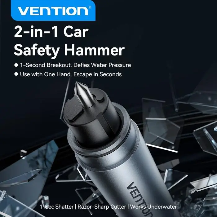 Vention 2in 1 Car Safety Tool Palu Pemecah Kaca Mobil Sharp Hammer Window Breaking Pemotong Seat Belt