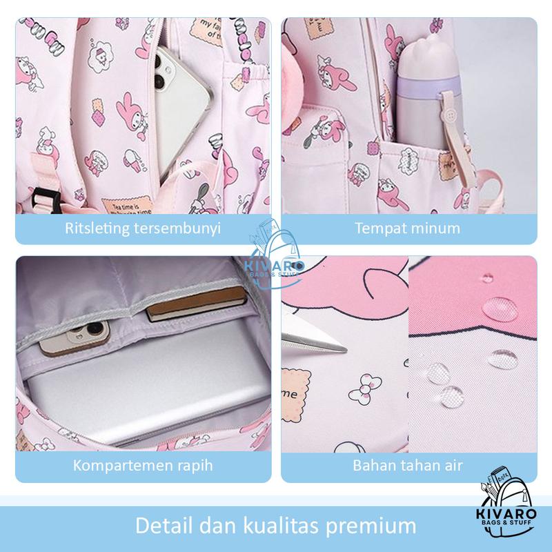 Product Introduction of Tas Ransel Sanrio Besar SD SMP SMA Kuromi Pochacco Melody & Hello Kitty | CL08 Kivaro Anak Motif Fashion 41