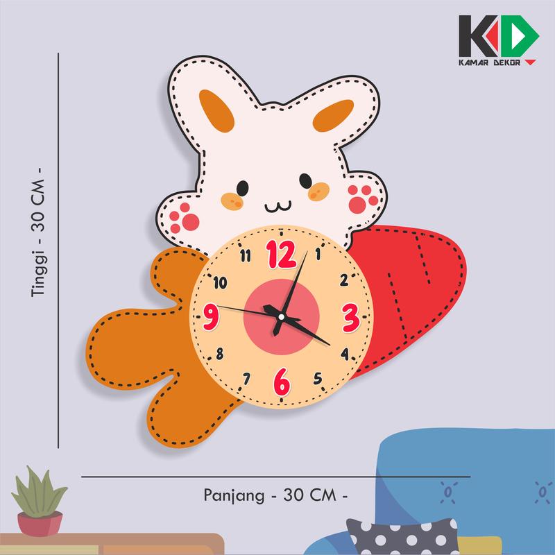 Jam Dinding Aesthetic Gambar Kelinci Hiasan Pajangan Dekorasi Kamar Anak Jam SNI Motif Batik 2