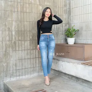 ACCJEANS. CELANA PENSIL HIGHWAIST SILVY WISHKER LASER (Tidak Tembus)