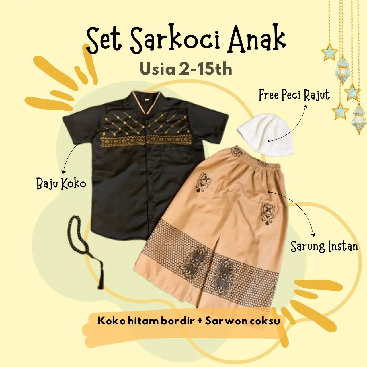 Bordir Hitam + Sarwon Coksu+ Peci