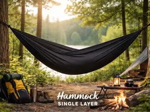 AYUNAN POHON HAMMOCK Camping Outdoor Bahan Halus Tidak Panas Jahitan Rapih Kuat Menahan Beban 150kg Warna Merah Hitam Pink Hijau Biru Kuning Tidak Diproduksi Kain Panjang 200cm Lebar 150cm Tali Webbing 2m x 2m