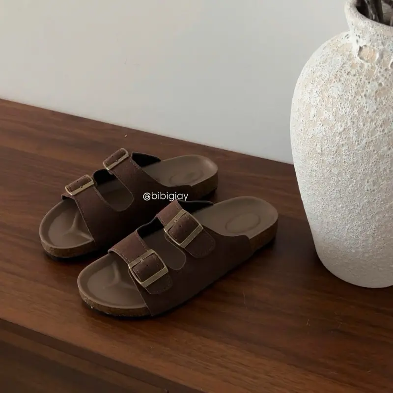 (Chân  gầy  lùi 1 size ) Dép Nam ,Nữ 2 quai ngang khóa da lộn đế 3cm mới T325 mã123