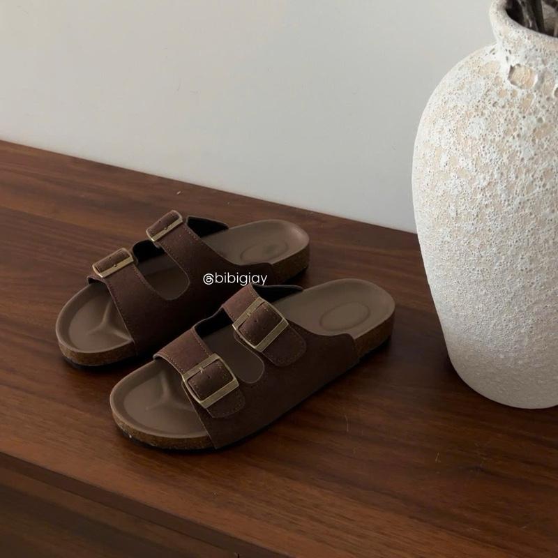 Chân gầy lùi 1 size Dép Nam ,Nữ 2 quai ngang khóa da lộn đế 3cm mới T325 mã123